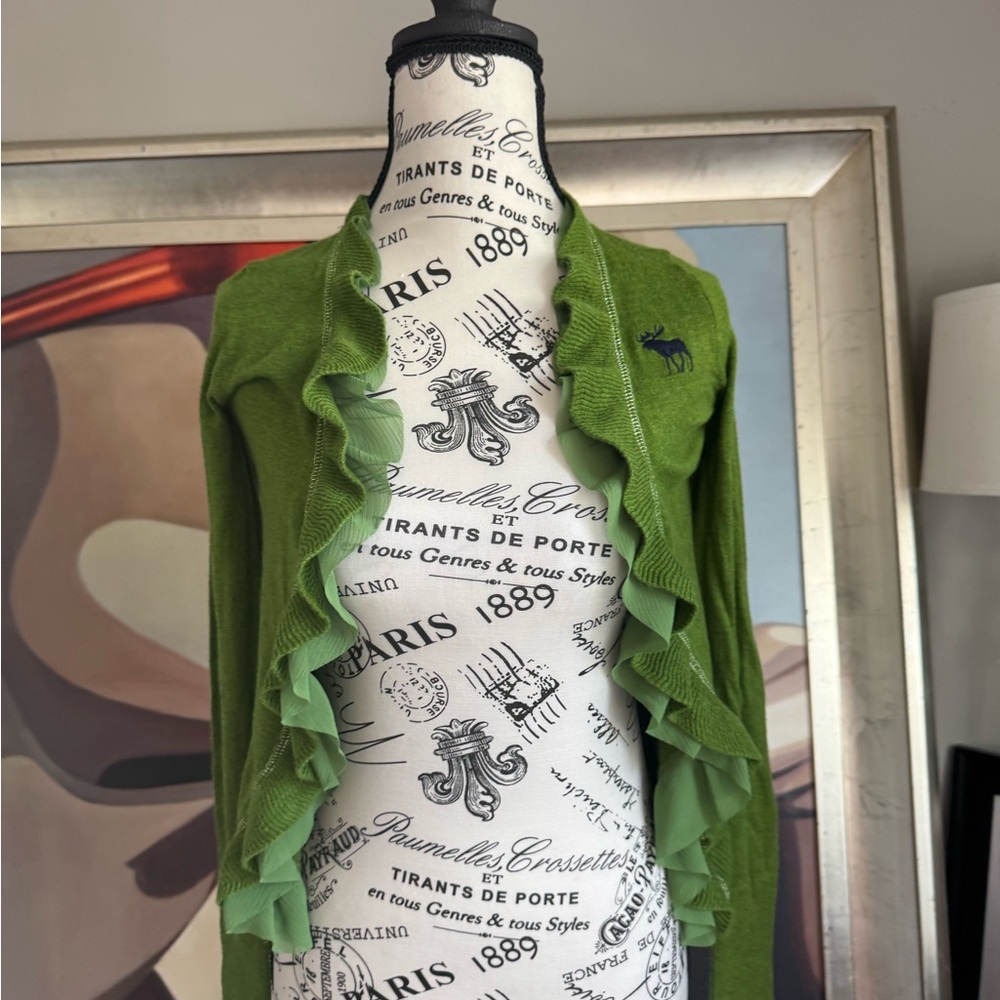Abercrombie & Fitch Y2K vintage 2000s Green Ruffled Henley sweater kids XL